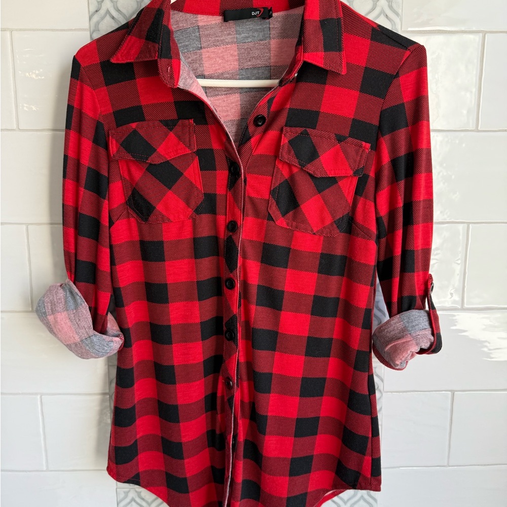 Plaid Button Down Shirt - Red and Black